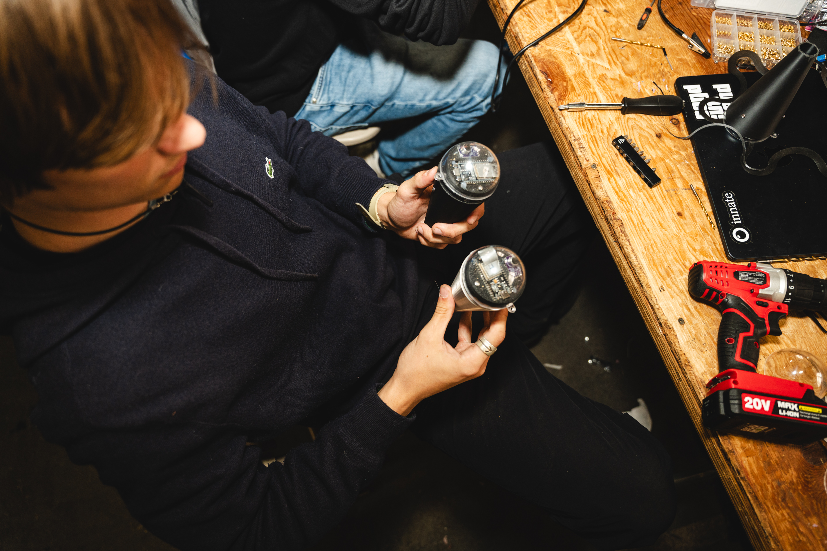 Handheld Hessian Industries sensor pods with clear acrylic domes